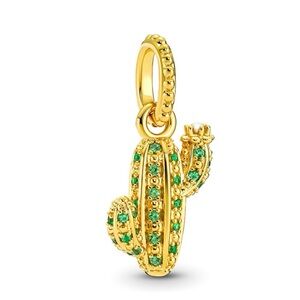 New Pandora Gold and Green Cactus Pendant or Bracelet Charm